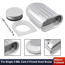 Hilborn Style 5 Finned Hood Air Scoop Kit Single 4 BBL Carb Polished Aluminum