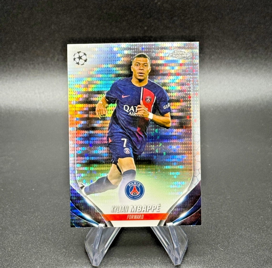Kylian Mbappe 2023-24 Topps Chrome UCC #21 Pulsar Refractor Paris Saint-Germain