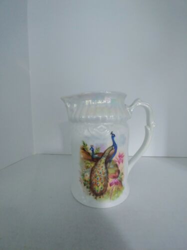 Bavaria Peacock Pearlware Pitcher Vintage Porcelain A Beauty Tetsch & Co 1918 - Picture 2 of 12