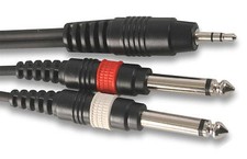 3.5mm Stereo Jack 2x 6.35mm 1/4 inch Mono Jacks Cable Laptop to Mixing Desk 0.3m
