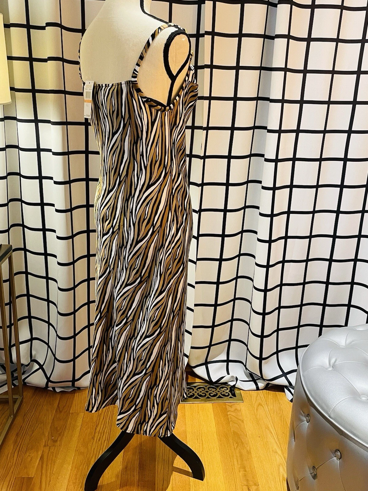 Abito slip Michael Kors nero bianco e oro taglia S nuovo con etichetta vendita al dettaglio 110€