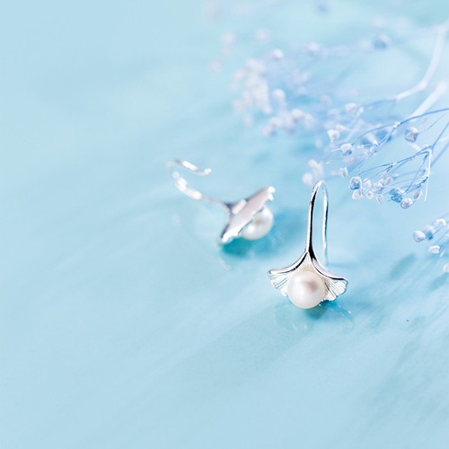 Ohrhänger Ginkgo Blatt Sterling Silber 925 Süßwasserperlen Damen Ohrringe - Bild 3 von 6
