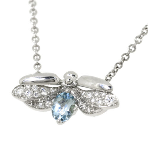 Tiffany & Co. Necklace Paper Flower Firefly Pendant PT950 Aquamarine Diamond 763 - Picture 1 of 10