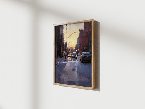 Urban Sunset Street 5"x7" Print on Matte Paper | Atmospheric Cityscape Painting - Picture 5 of 18