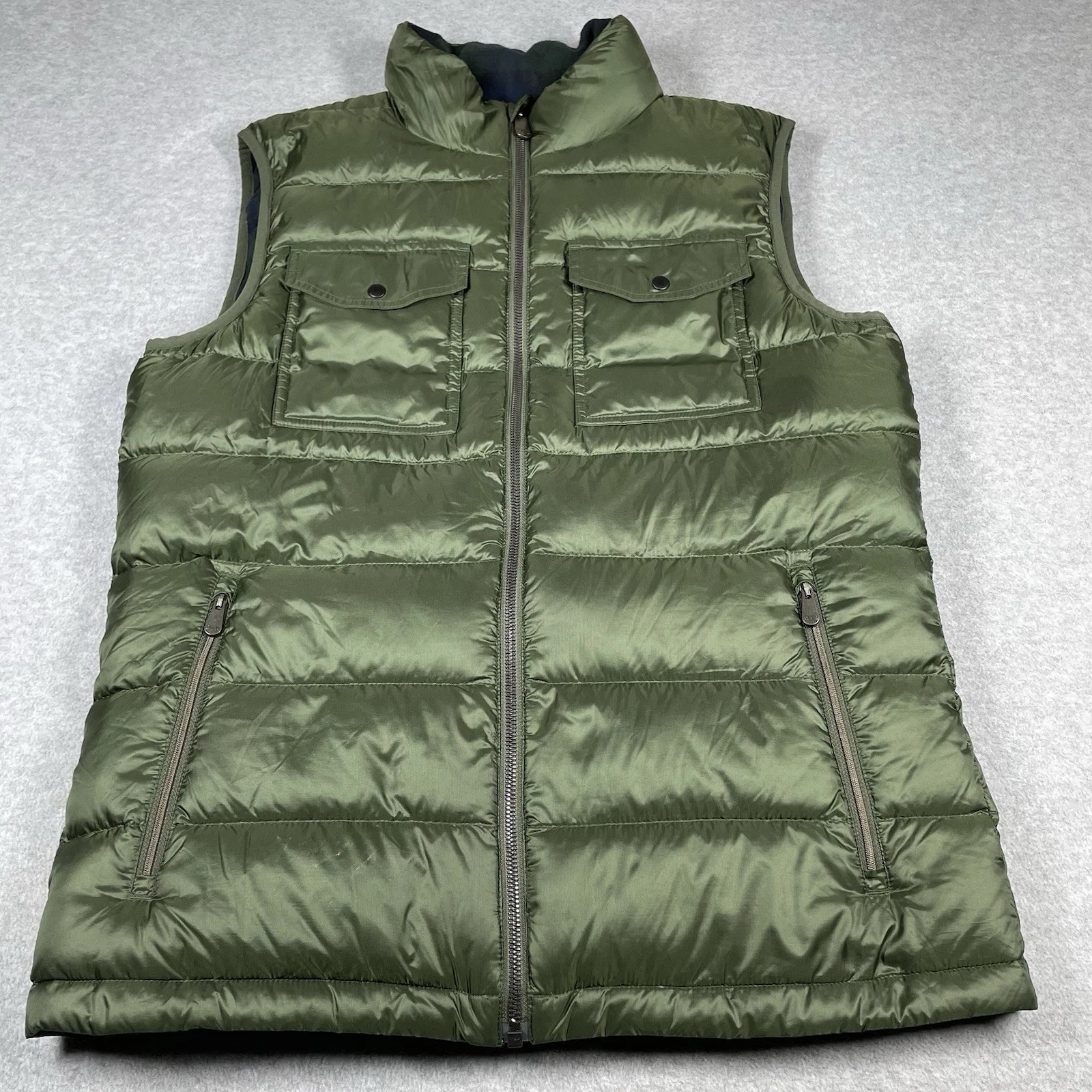 Alp N Rock nylon down filled puffer vest men's large green full zip plaid lined