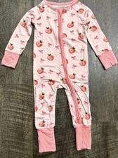 Baby Girl Bamboo Zipper Sleeper Pajamas trendy bow and peach print 3-6 m