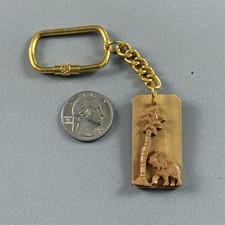 Elephant Trunk Up Palm Tree Good Luck Wood Carved Keychain Key Ring #54879