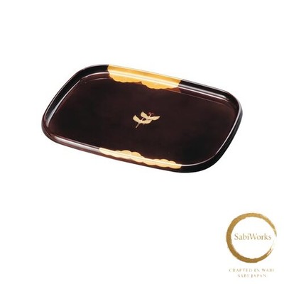 Neu Nakanishi Kogei Tablett Langtablett Tamuke Gold Wolken und Kraniche 42 cm