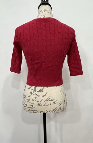 Autumn Cashmere Womens Cashmere Top Cable Knit Short Sleeve Cardigan Red Medium - Picture 2 of 8