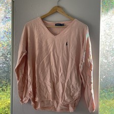 Polo Ralph Lauren Women's Pink V-Neck Long Sleeve Sweater, Size M