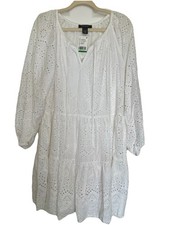 NWT Karen Kane On Holiday White Tiered Eyelet Dress - Long Sleeves - Size Large