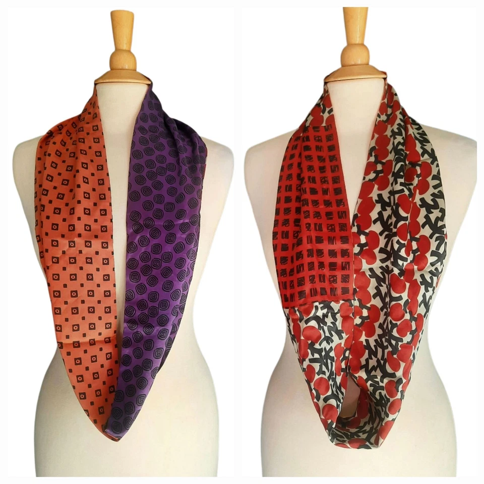 Bufanda infinita de seda Charmeuse estampado mixto retazos púrpura/naranja/multi EE. UU. Foto 2 de 4