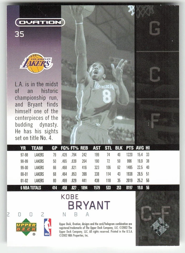2002-03 Upper Deck Ovation #35 Kobe Bryant BASKETBALL Los Angeles Lakers - Image 2 of 2