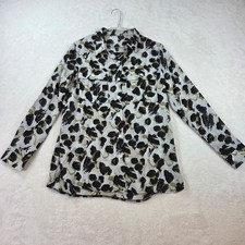 Unbranded Women Leopard Abstract Print Button Up Shirt Roll Tab Sleeve Small