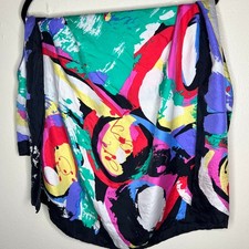 80s Reine Seide Silk Scarf Retro Colorful Square Abstract Geometric Women Vtg