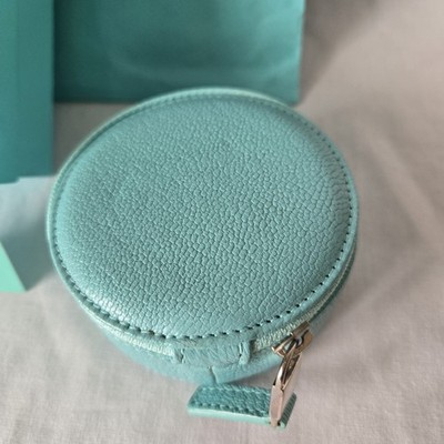Tiffany & Co Round Jewelry Storage Case Leather Mini Box Made in