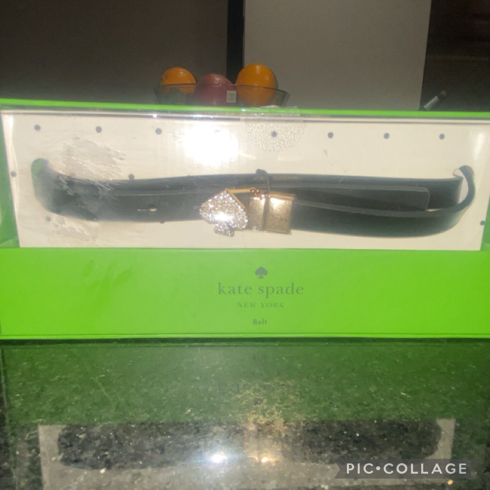 Kate Spade Black Belt with Sparkling Gold Ace Buckle Size S/M