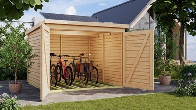 Fahrradgarage Fahrradcarport Bikebox für 4 Fahrräder natur 212x216 mit Solarkit