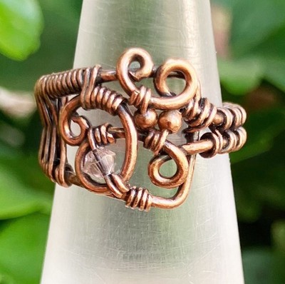 Unique Artisan Copper Rings Size 5 Wire Wrap Creative One Of A Kind Boho Jewelry