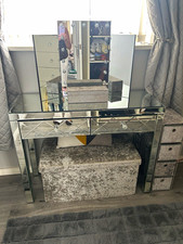 Mirrored Glass Dressing Table 2 Drawers Rectangular Mirror Silver 100x40x80