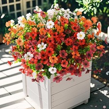 Artificial Flowers for Outdoors, 12 Bundles Multicolor Red,brown,white,orange