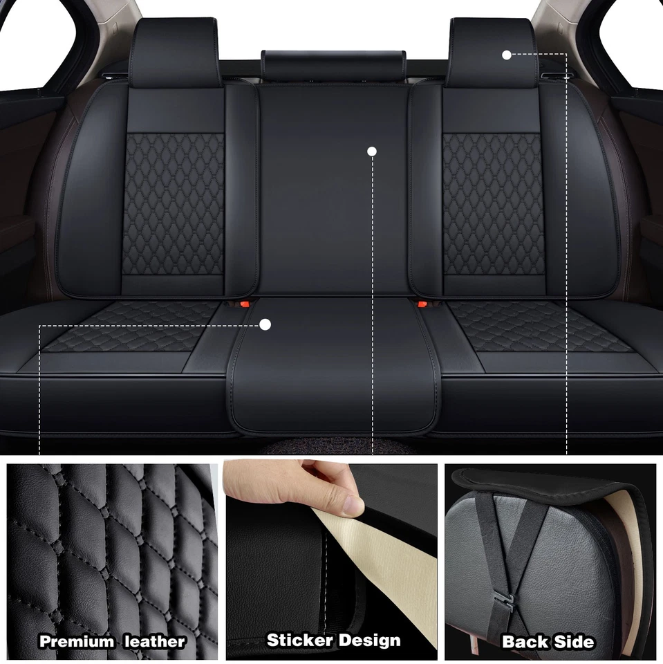 🔥 Leather Front Rear Car Seat Covers Protectors 5-Seats Cushion Universal Foto 4 de 4