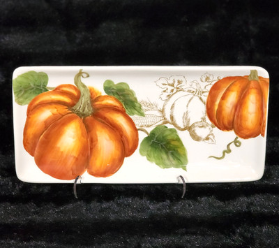 Pumpkin Vegetable Sketch Rectangular Serve Tray 11'' Ceramic Maxcera Thanksgiving