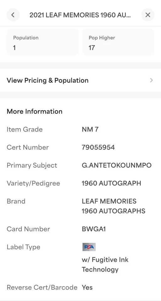 2021-22 Leaf Memories - 1960 base autógrafos Giannis Antetokounmpo #BW-GA1 (AU) Foto 3 de 3