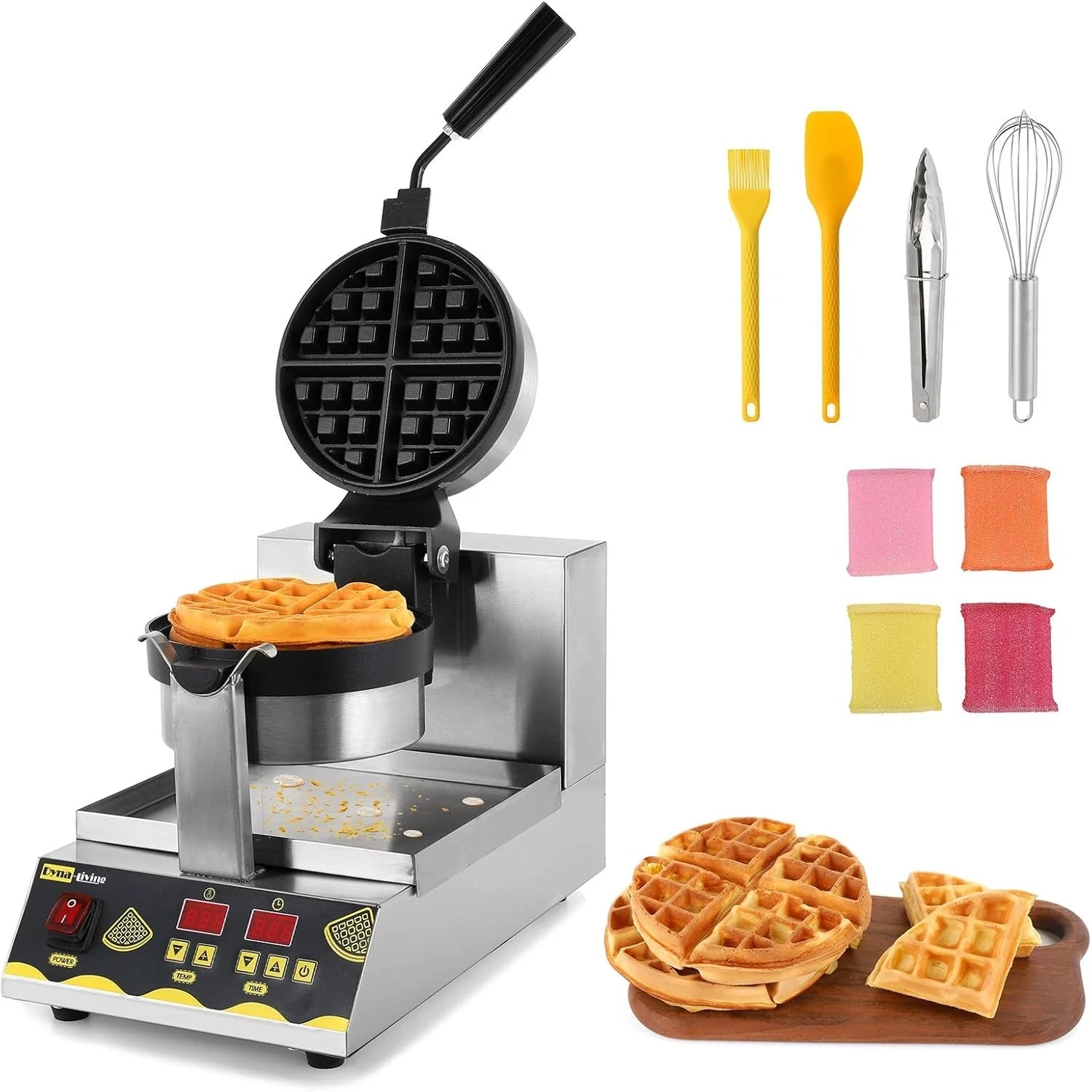 Dyna-Living Belgian Waffle Maker Non-Stick LED Display Temperature Control 1200W