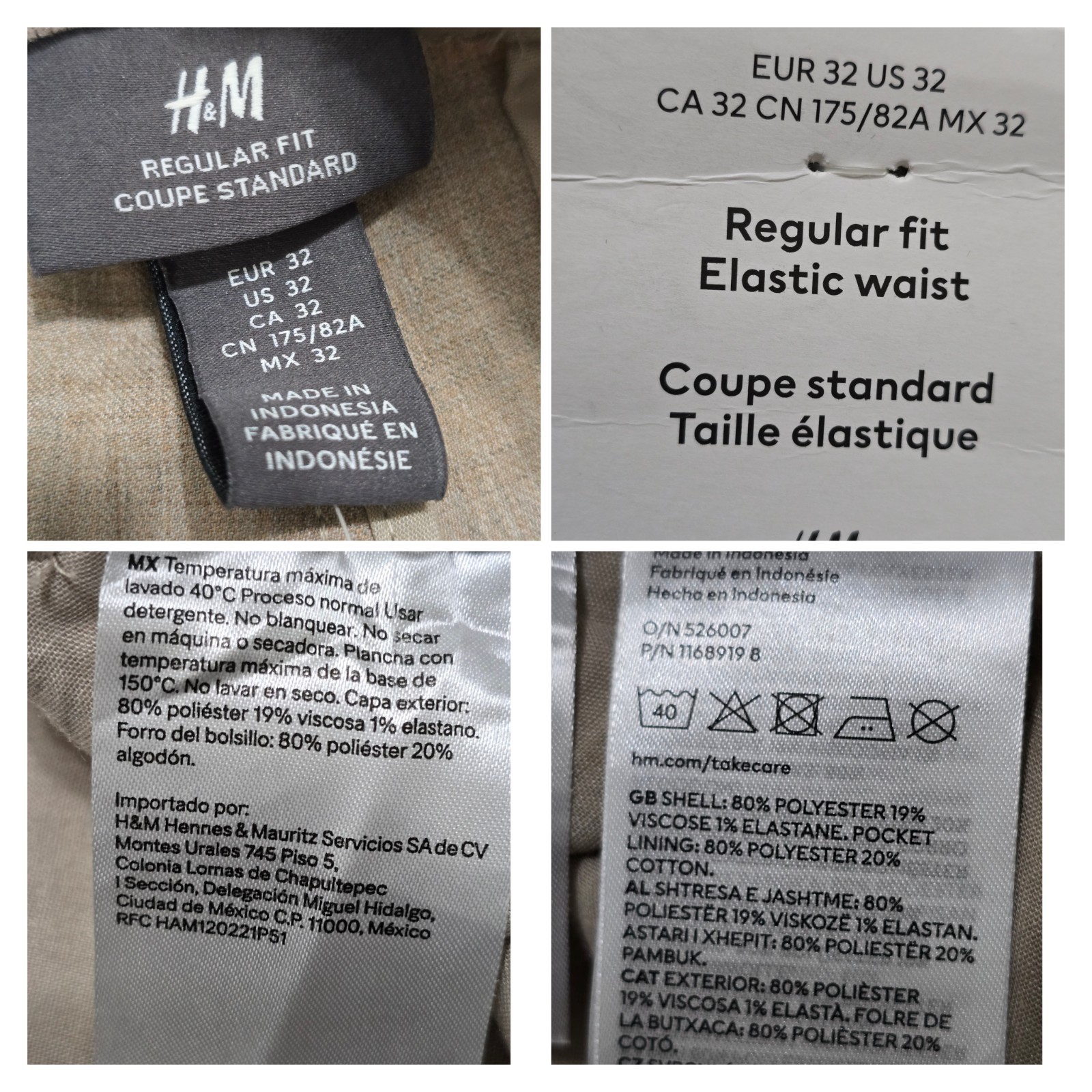 H&M Mens Beige Chino Pants Flat Front Slash Pockets Stretch Leg Size 32 NWT thumbnail 6