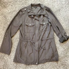 Staccato Womens Small Long Sleeve Dual Flap Pocket Zip Up Taupe Military Jacket