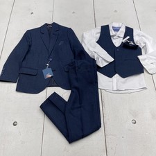 Excellence Boys Suit Set Size 3-4 Blue Jacket Pants Vest Shirt Bow Tie Formal