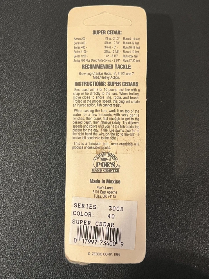 Señuelo de pesca de madera de cedro Poe's Sonajero serie 300 2-3/4" Foto 2 de 2