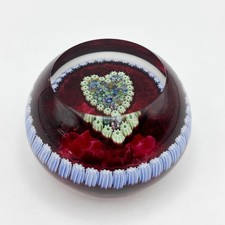 Perthshire Closepack Millefiori Heart Round Paperweight Red Flat Top  Scotland