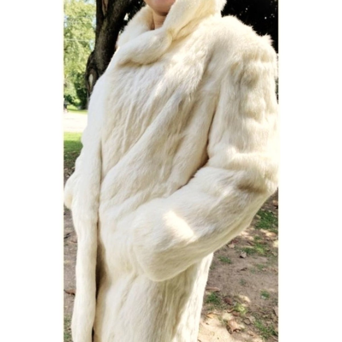 Fur Coat FRENCH RABBIT Full Length Size M White Collar LONG Fur Coat FRENCH RABBIT Full Length Size M White Collar LONG