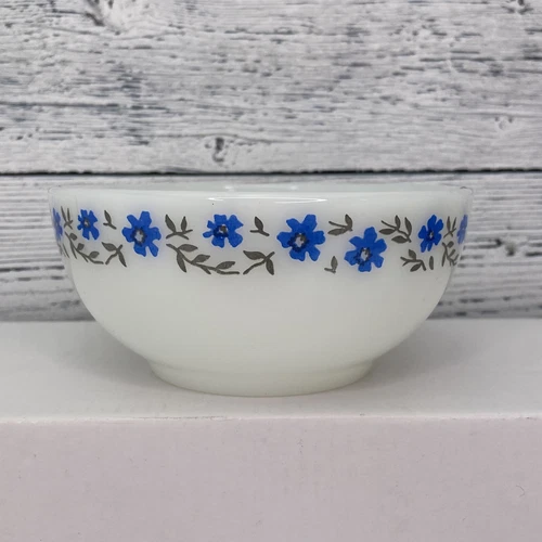 Termocrisa Bowl Blue Flowers White Milk Glass Vintage Mexico Piece 5”x2-1/4”