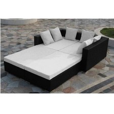 Divano scomponibile nero set rattan cuscini moderni arredo giardino esterno |9