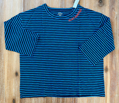 J. Crew Women's 3/4 Sleeve Avec Amour Striped T Shirt - Navy Blue - NWT