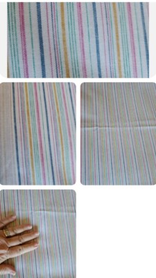 Vintage Sewing Fabric Pinstripe Pink Aqua Blue Yellow & White