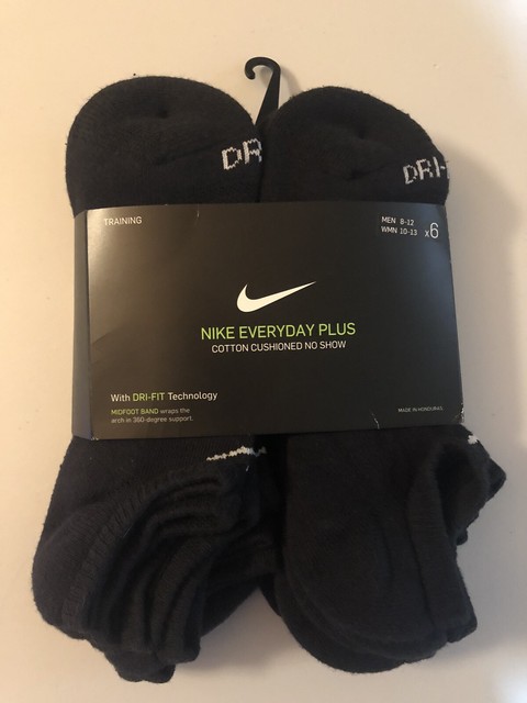 Nike Everyday Plus Cushioned No-Show Black Socks -6 Pair Pack | eBay