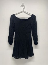 Reformation Dress Off The Shoulder Mini Crepe 3/4 Sleeve Viscose Black Size 2