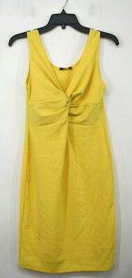 BLVD Womens Yellow V-Neck Front Twist Solid Sleeveless Mini Bodycon Dress S