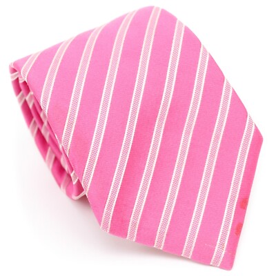 Mattabisch Napoli Pink/White Diagonal Striped 100% Silk Neck Tie Italy