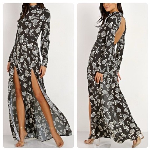 White Floral Maxi Dress Open 