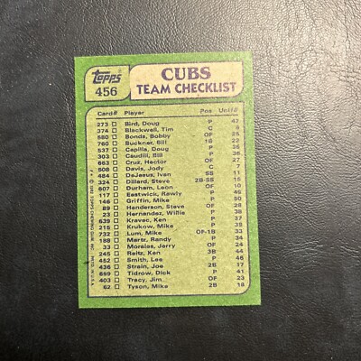 b15 1982 topps #456, Bill Buckner, Randy Martz Chicago Cubs checklist team