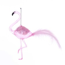 KURT ADLER 6.3" TRANSLUCENT PINK FLAMINGO w/FEATHERED TAIL CHRISTMAS ORNAMENT