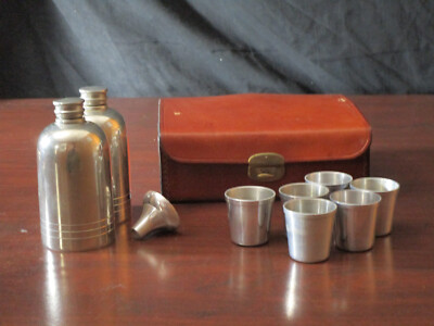 Beautiful one of a kind British Nobleman Pewterware Travel 6 Person Bar Set