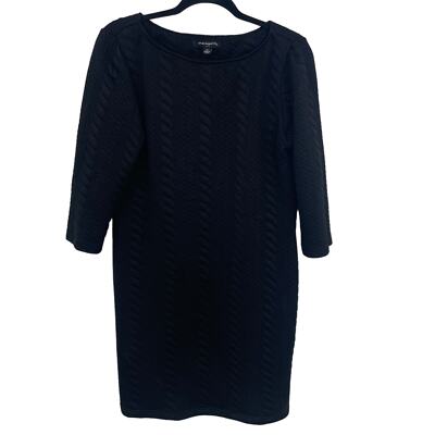 Sharagano Black Textured Elbow Sleeve Shift Dress Womens 14