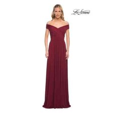 La Femme Off The Shoulder Ruched Jersey Column Gown Wine Red Size 12 NWOT