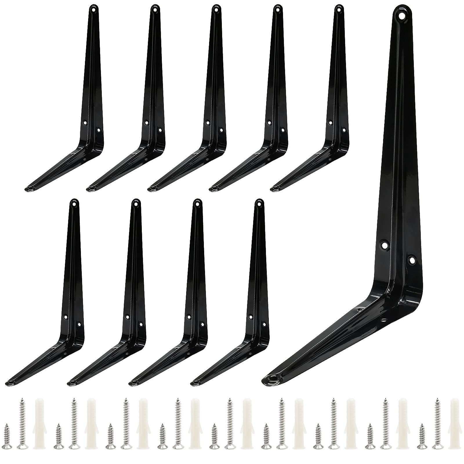 10 Pack 8 Inch Heavy Duty Black Metal Floating Shelf Brackets